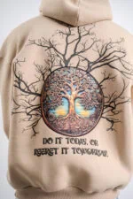Beige Life of Tree Designed Unisex Hoodie