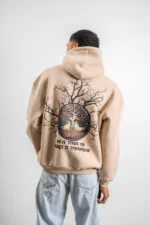 Beige Life of Tree Designed Unisex Hoodie - Image 2