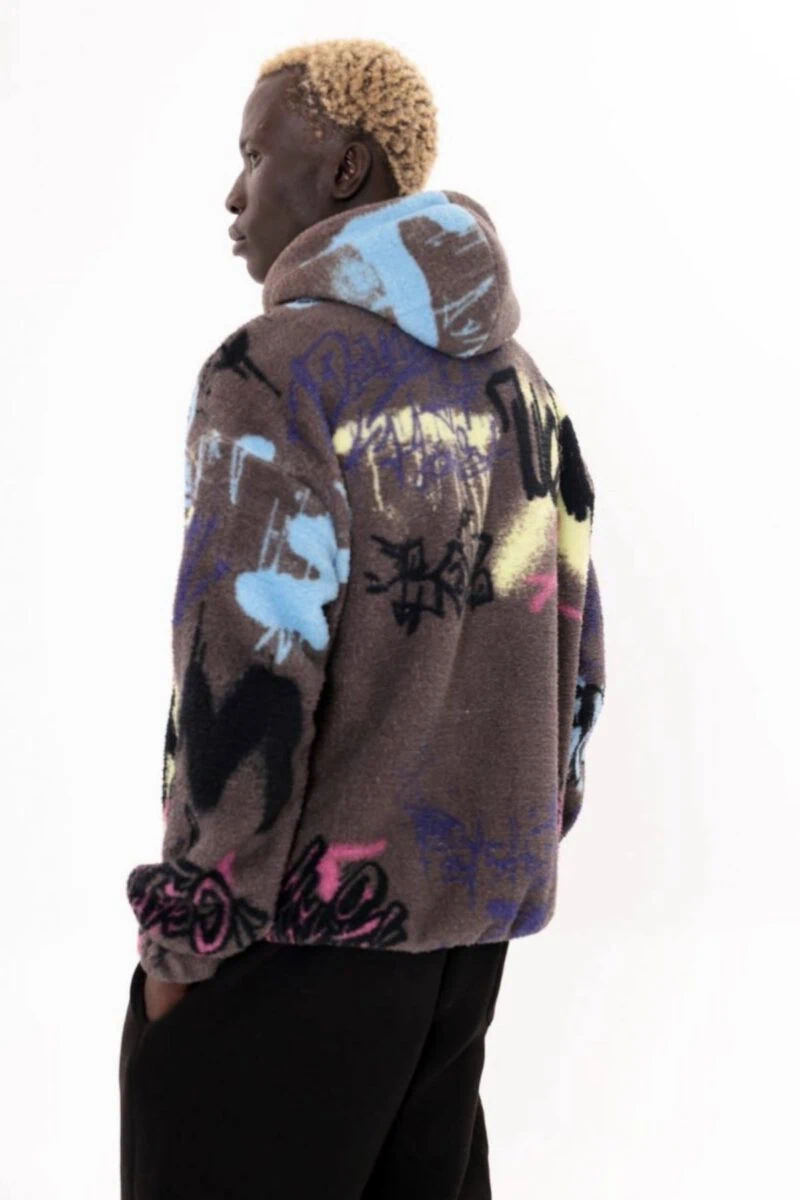 Smokie Grey Graffiti Design Unisex Printed Zipped Fleece - Image 2