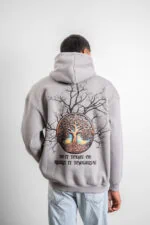 Grey Life of Tree Designed Unisex Hoodie - Image 3