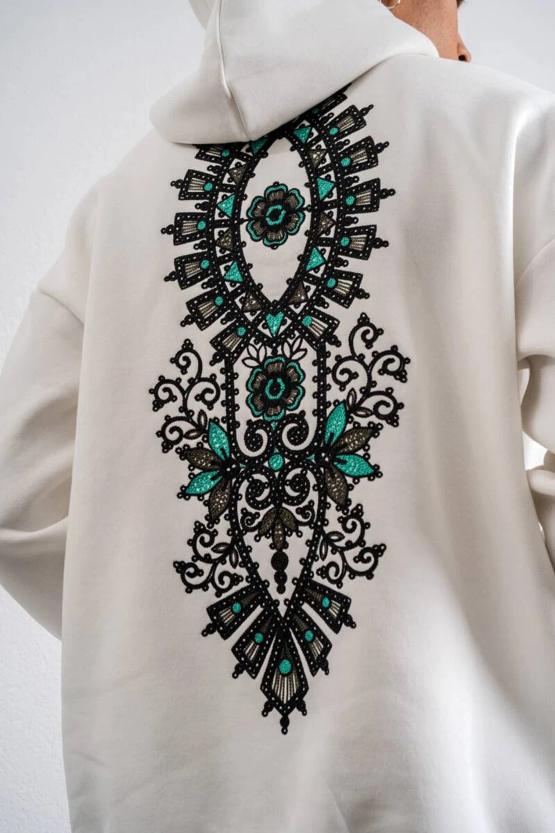 White Oriental Designed Unisex Hoodie - Image 2