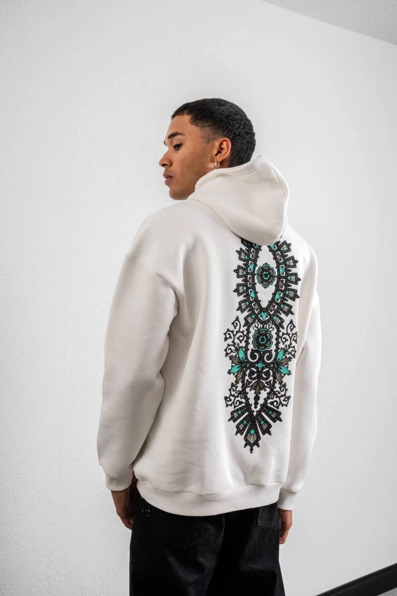 White Oriental Designed Unisex Hoodie - Image 4
