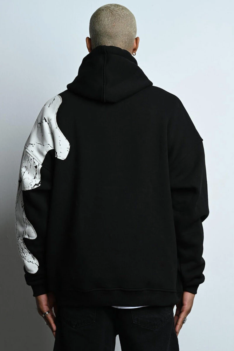 Black Wavy Designed Unisex Hoodie - Image 4