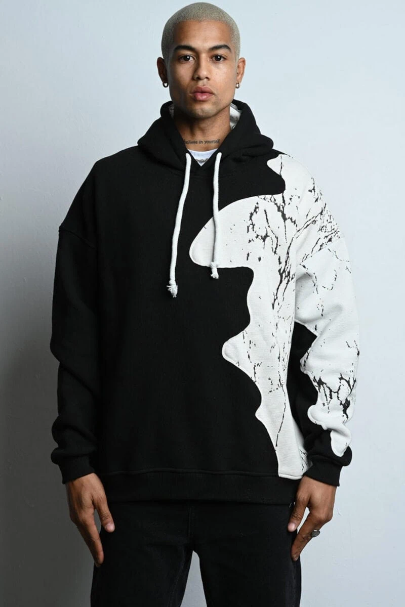 Black Wavy Designed Unisex Hoodie - Image 3