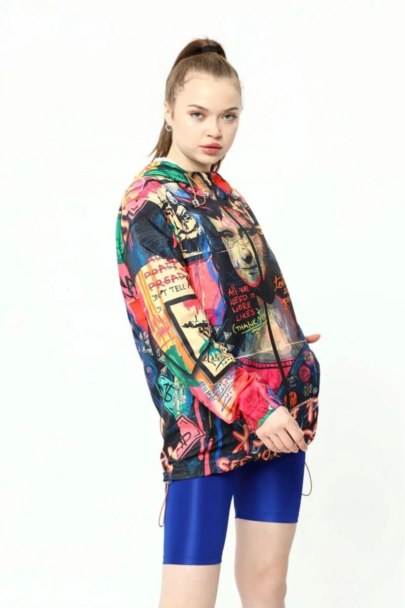 Unisex Mona Lisa Print Rain Jacket - Image 2