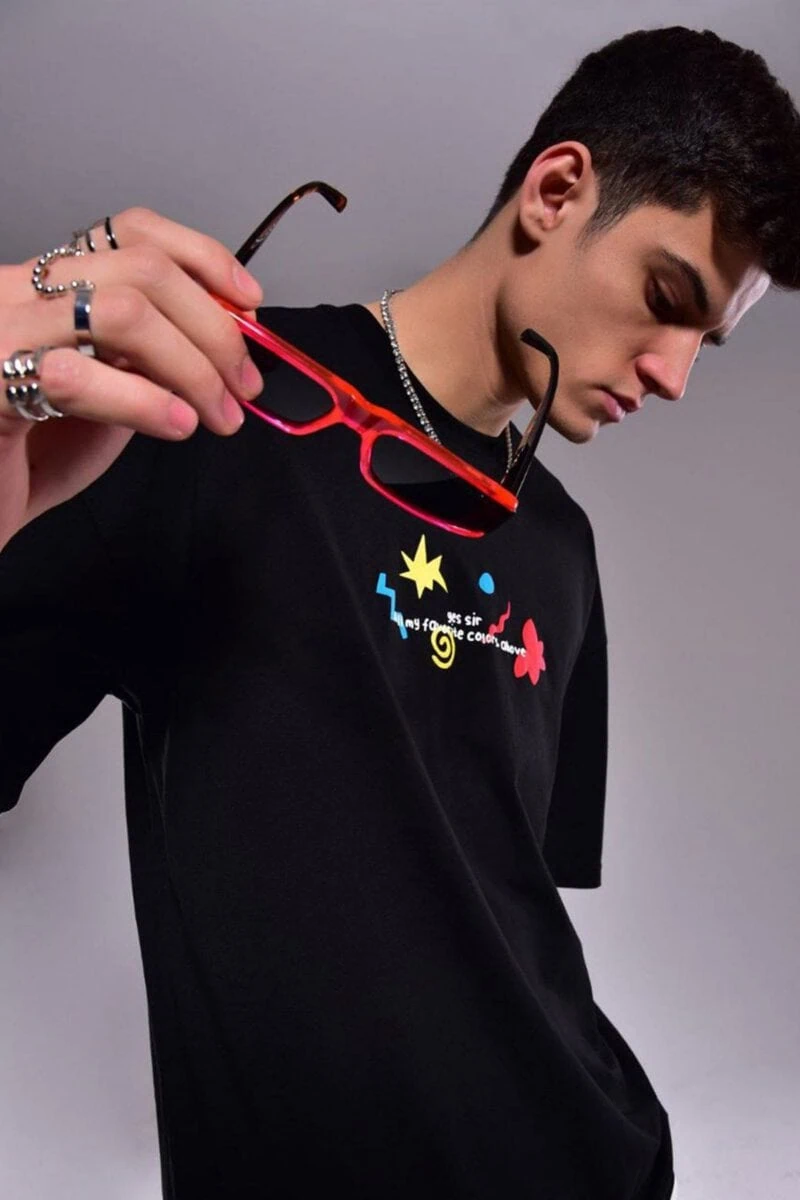 Black Fav Colours Design T-Shirt - Image 2
