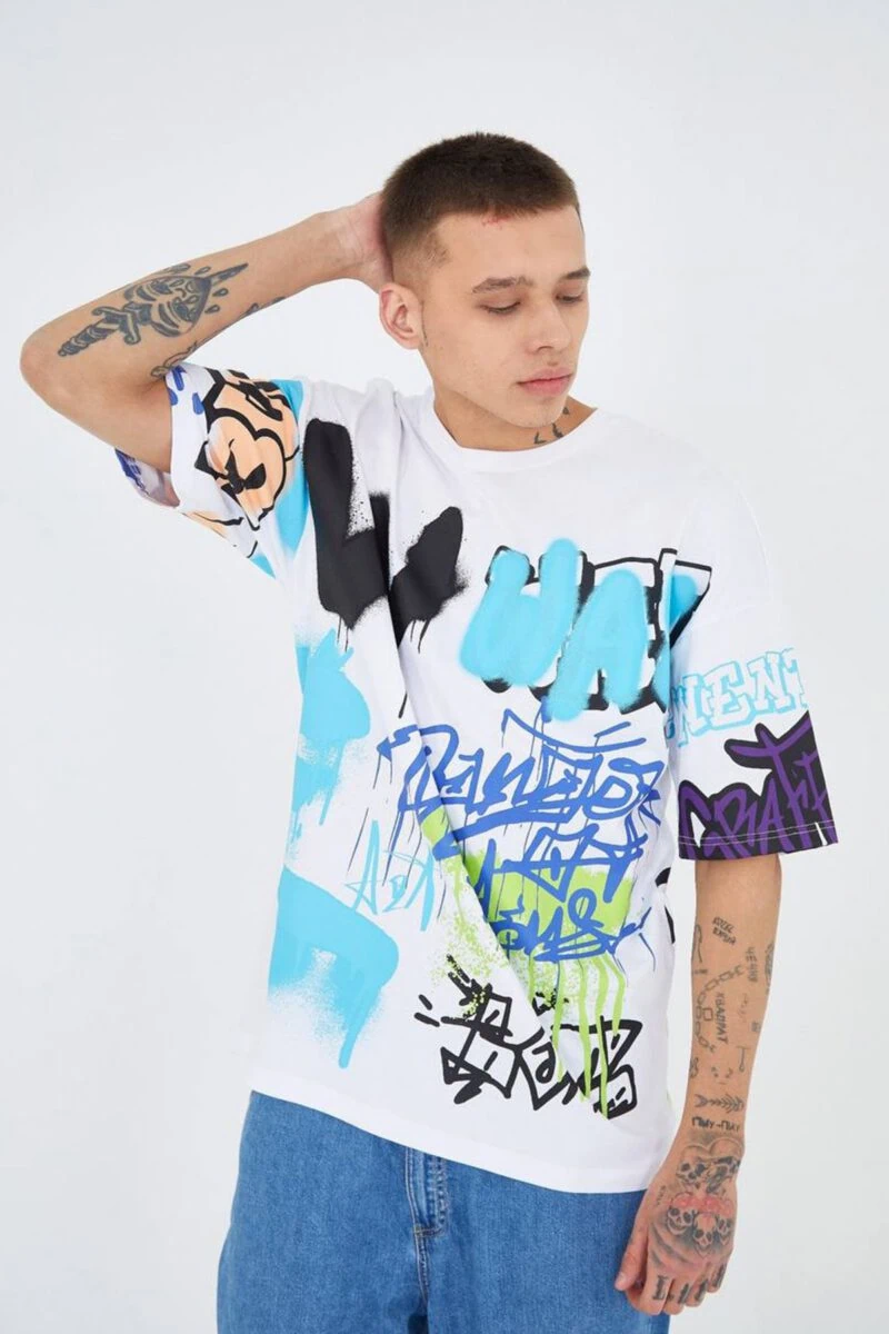 White Graffiti Design T-Shirt - Image 2