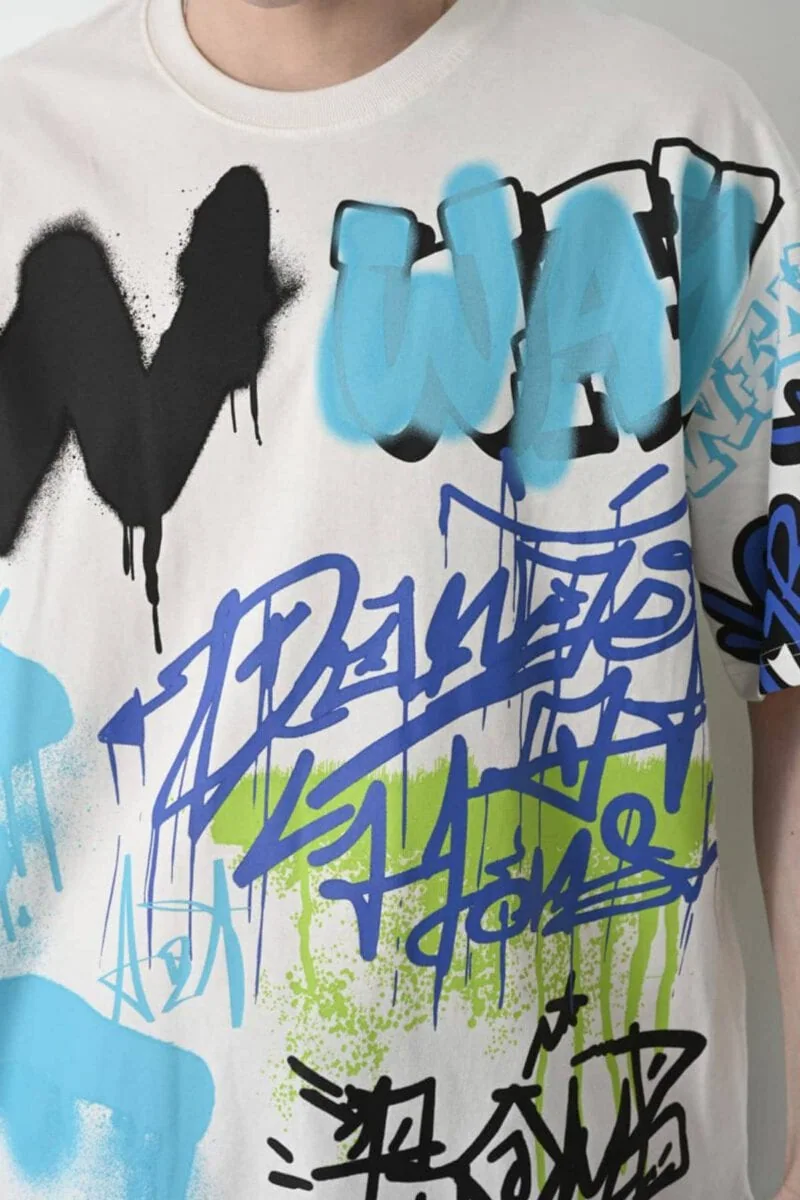 White Graffiti Design T-Shirt - Image 4